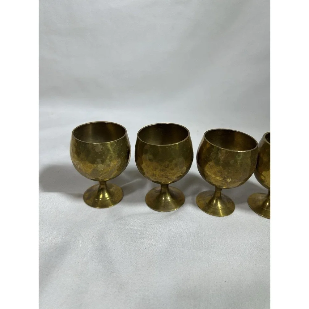 Vintage Brass Cordial Shot Glasses Goblets Cups Stems  2.5